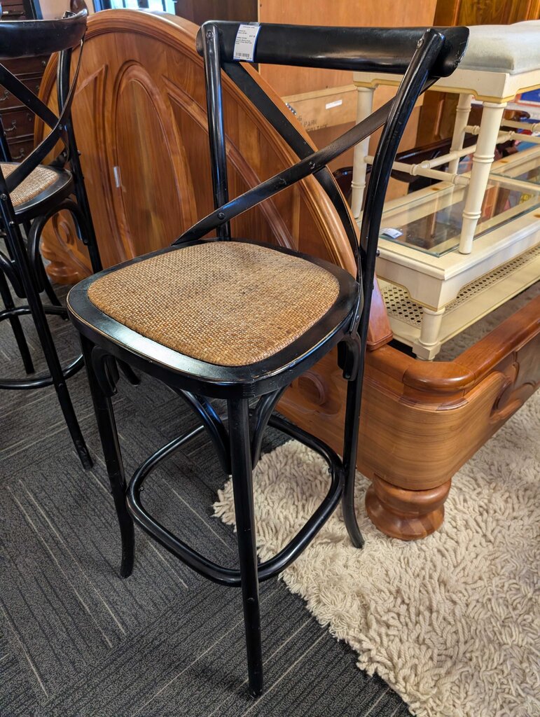 French Bistro-Style Black Cross-Back Bar Stool