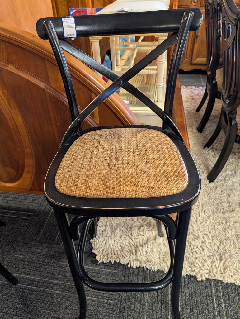French Bistro-Style Black Cross-Back Bar Stool