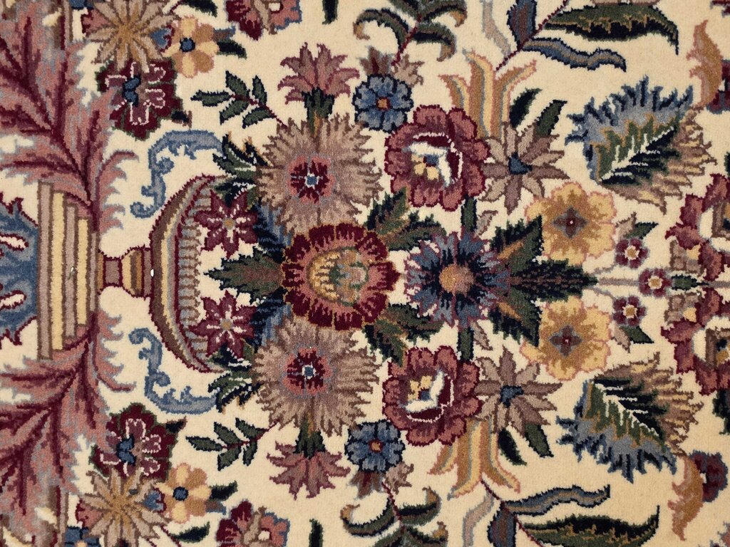Stunning Hand Woven Wool Kerman Floral Medallion Ivory, Navy & Rose Oriental Carpet 9' by 12'8"