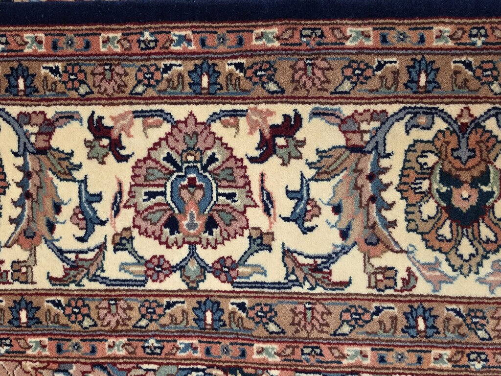 Stunning Hand Woven Wool Kashan Medallion Navy & Ivory Oriental Carpet 8'1" by 10'6"
