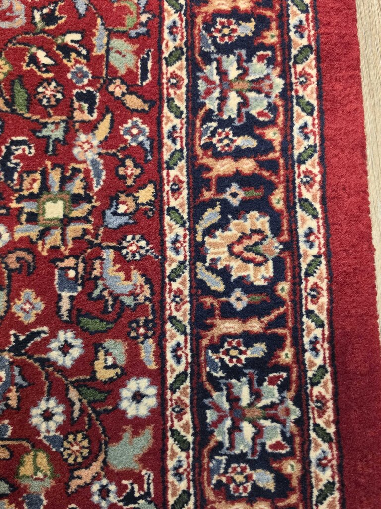 Fine Handwoven Wool Kashan Floral Medallion Red, Navy & Ivory Runner 2'7" by 16'7"