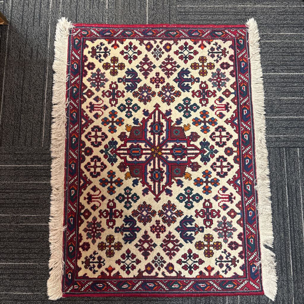 Handwoven Wool Hamadan Geometric Medallion Carpet 2'11" by 2'3"