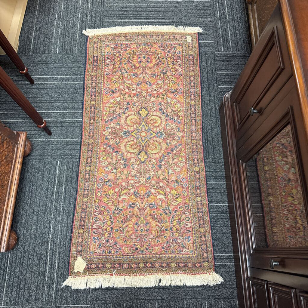 Vintage Handwoven Wool Lilihan Floral Rug 2' by 4'4"