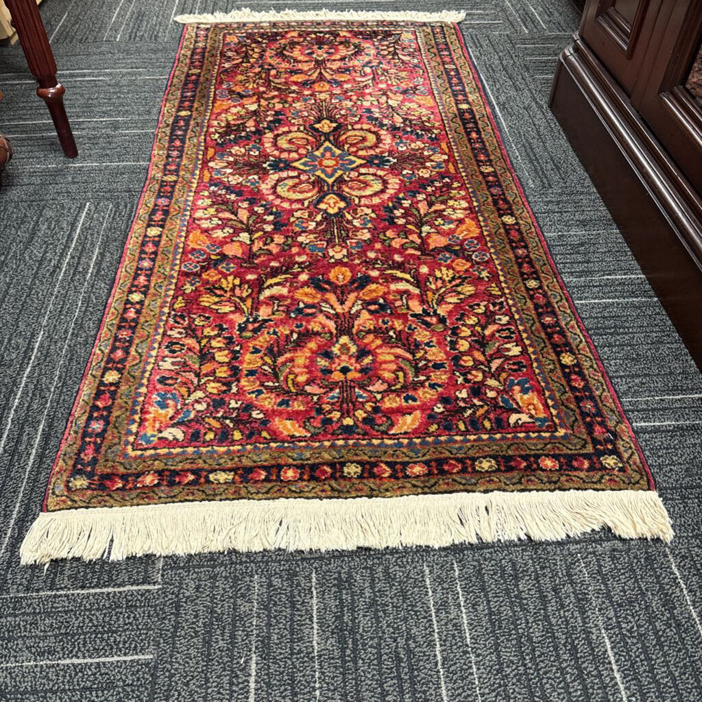 Vintage Handwoven Wool Lilihan Floral Rug 2' by 4'4"