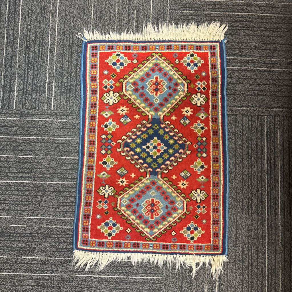 Handwoven Triple-Medallion Turkish Yastik Rug 1'8" by 2'8"