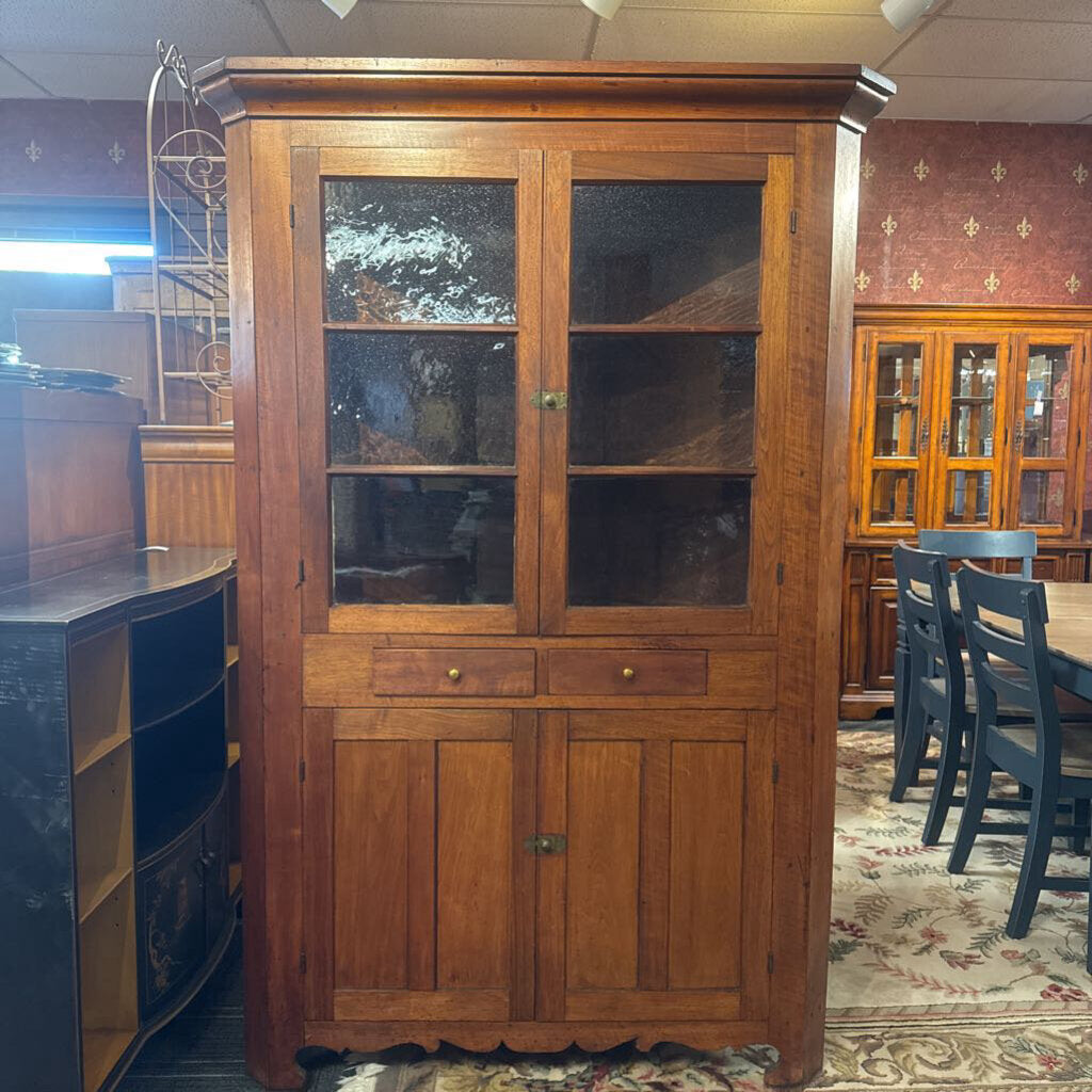 Primitive Walnut One Piece Corner Cabinet Circa 1850