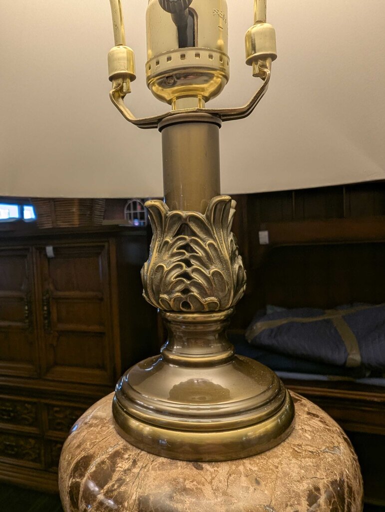 Pair of Ornate Stone & Brass Table Lamps