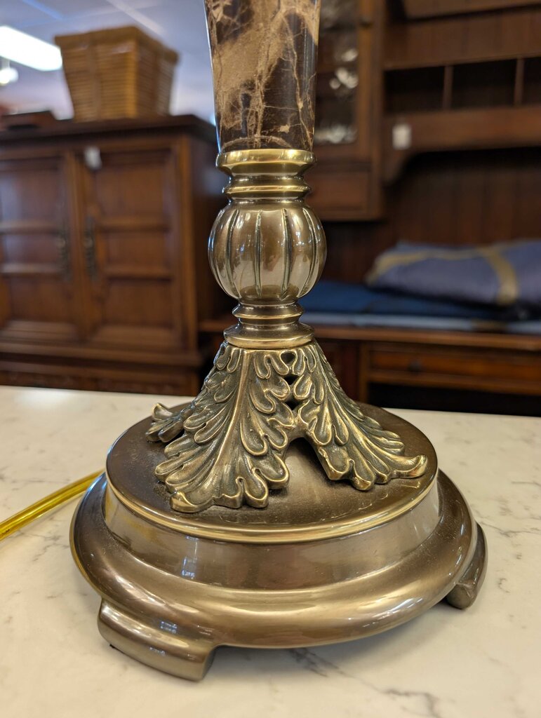Pair of Ornate Stone & Brass Table Lamps