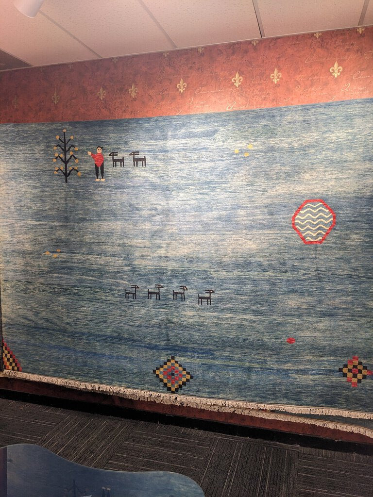 Exquisite Hand Woven Gabbeh Tribal Blue Carpet